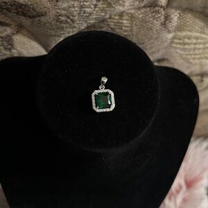 925 Sterling Silver Emerald Pendant with Moissanite Halo